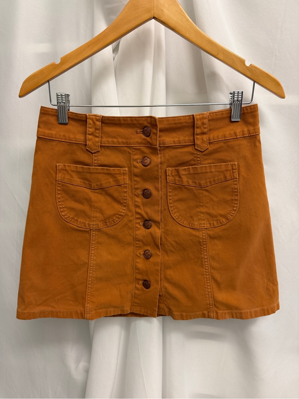 Madewell Button-Front A-Line Pocket Mini Skirt Burnt Sienna 4